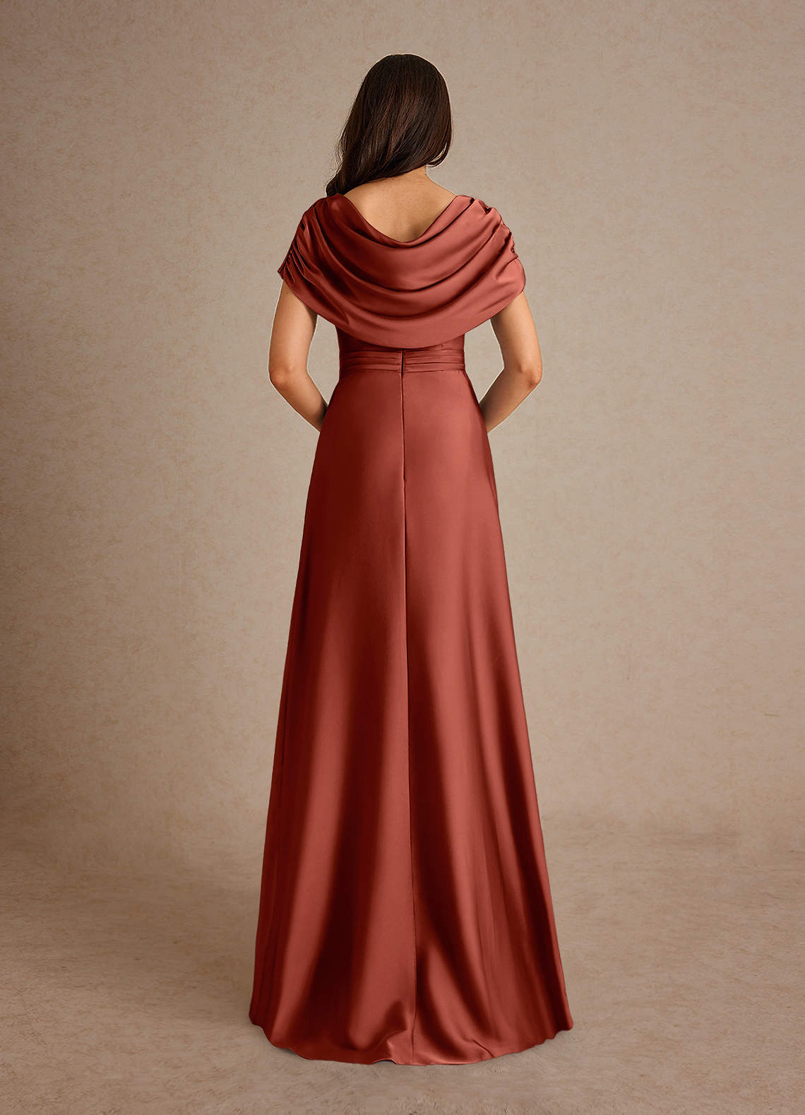 Azazie Branford Terracotta A-Line Pleated Stretch Satin