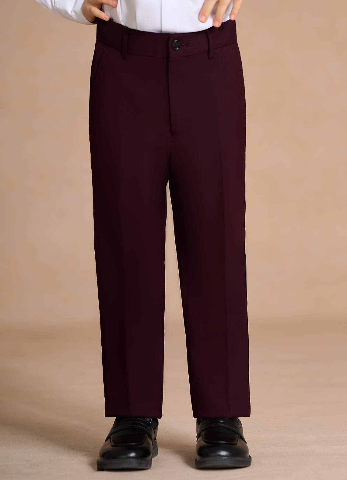 front Michael Burgundy Boys Peak Lapel 2-Piece Tuxedos