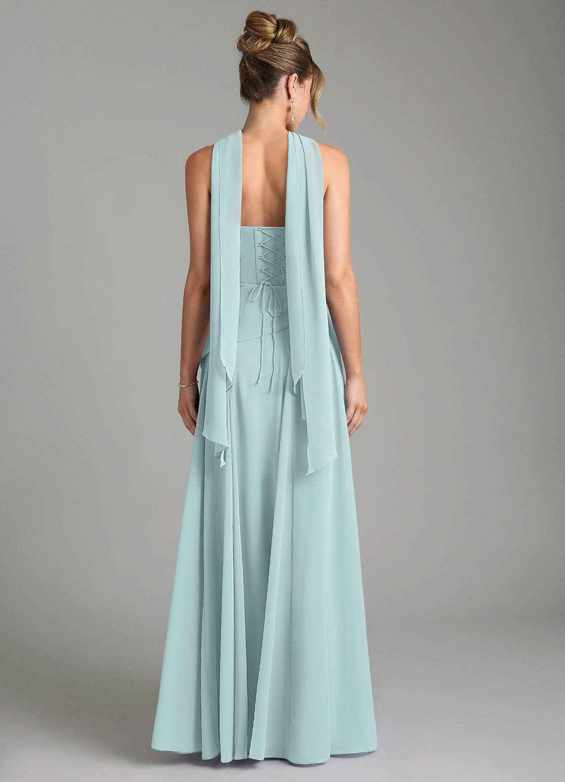 Azazie Gabriela Bridesmaid Dresses Mist A-Line Corset Chiffon Dress image1