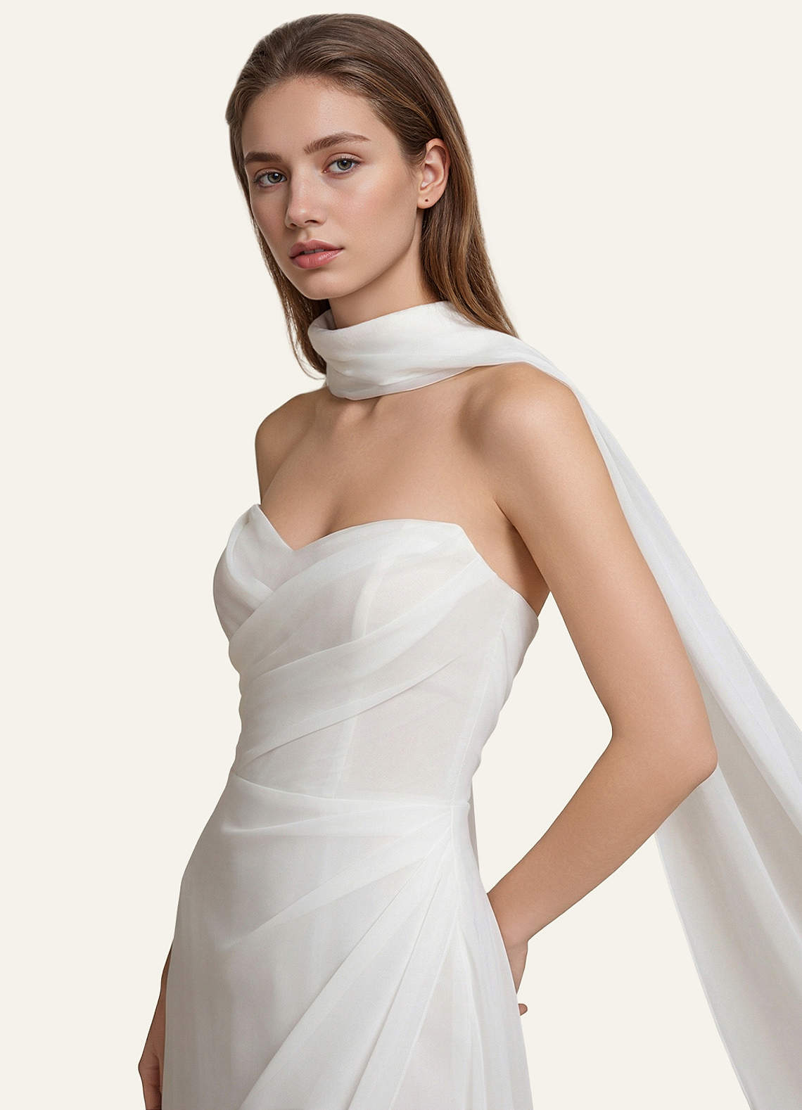 front Azazie Chal de novia de gasa extralargo