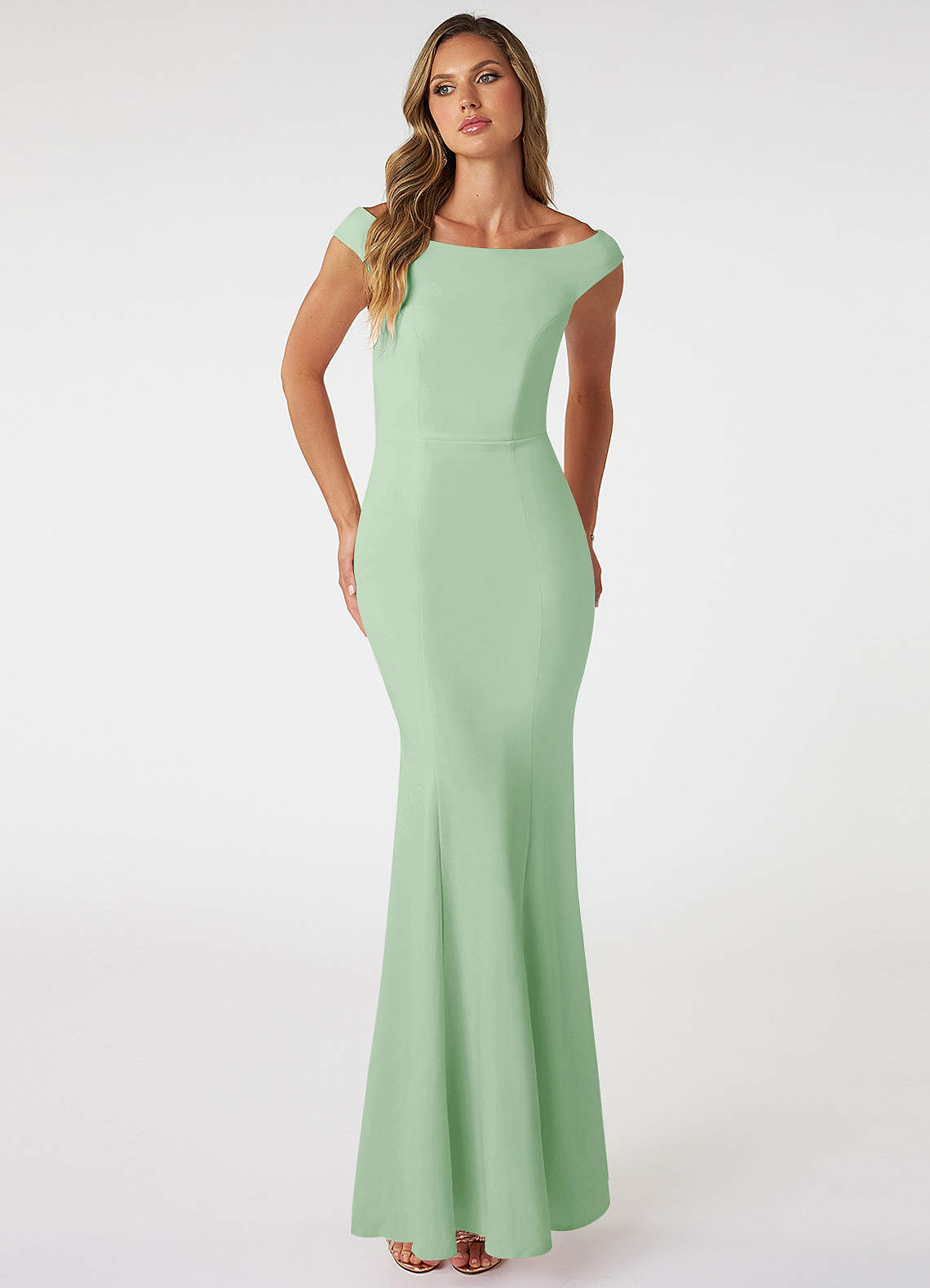 Azazie Nicolina Bridesmaid Dresses Dusty Sage Mermaid Square Neckline Stretch Crepe Dress image1