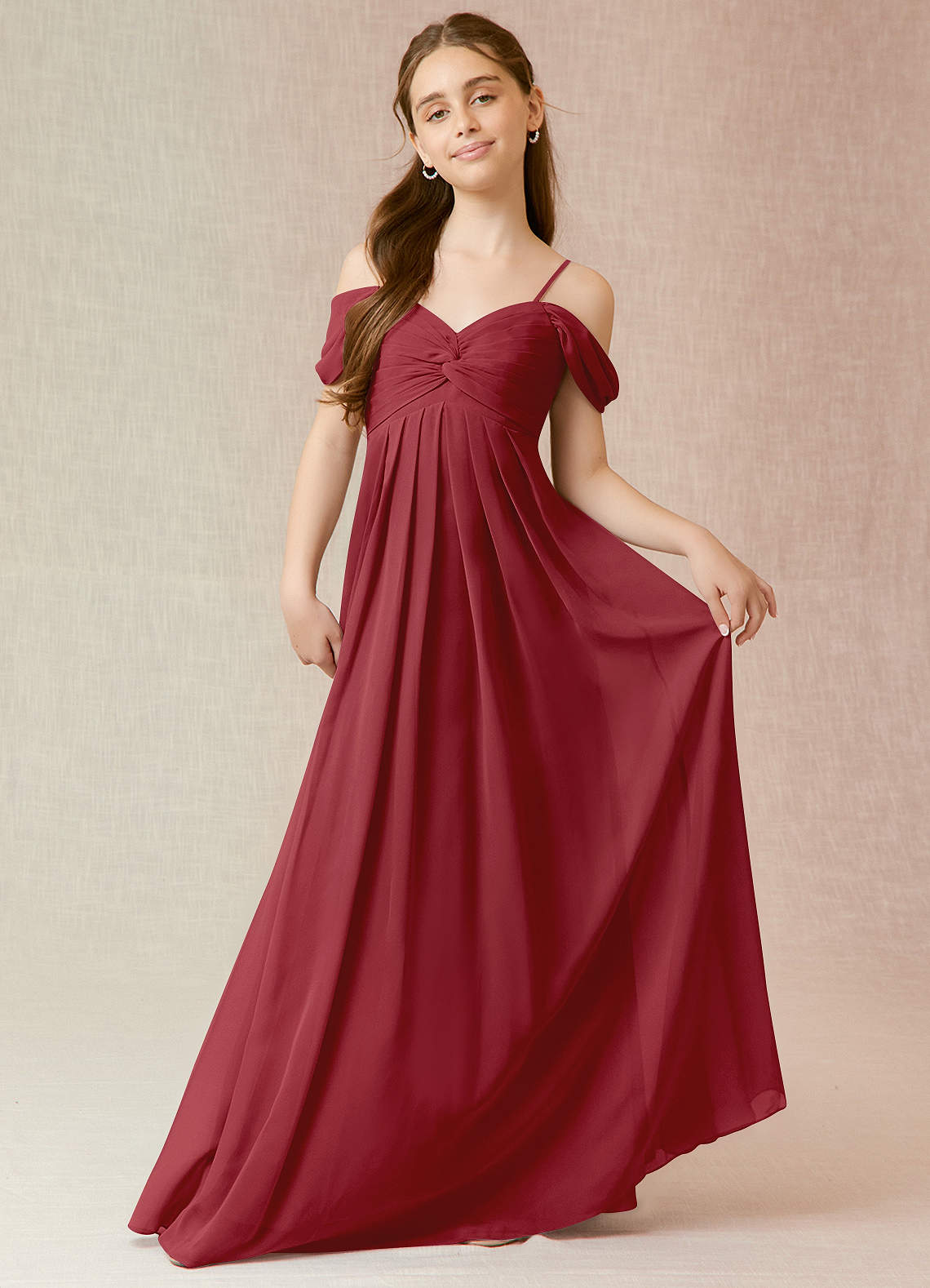 Azazie Kaitlynn Junior Vestido de Granada de Gasa de Corte En A con Vestidos sin tirantes image1