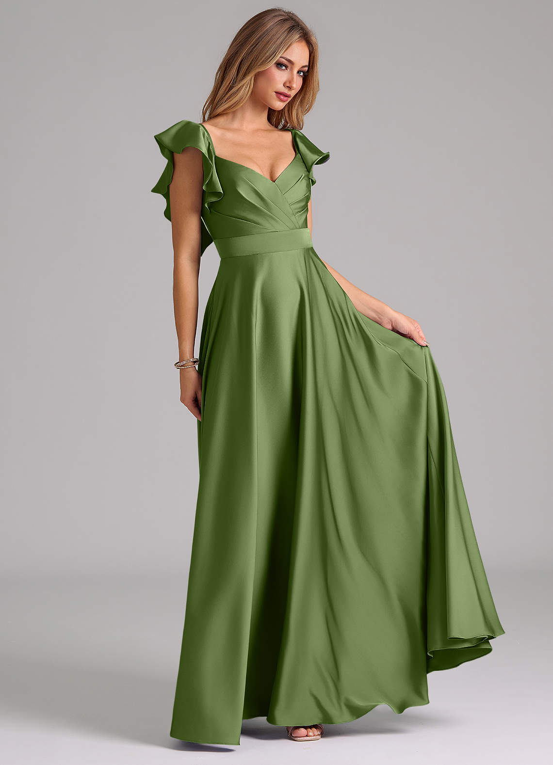 Azazie Leilani Juniper Stretch Satin Bridesmaid Dresses