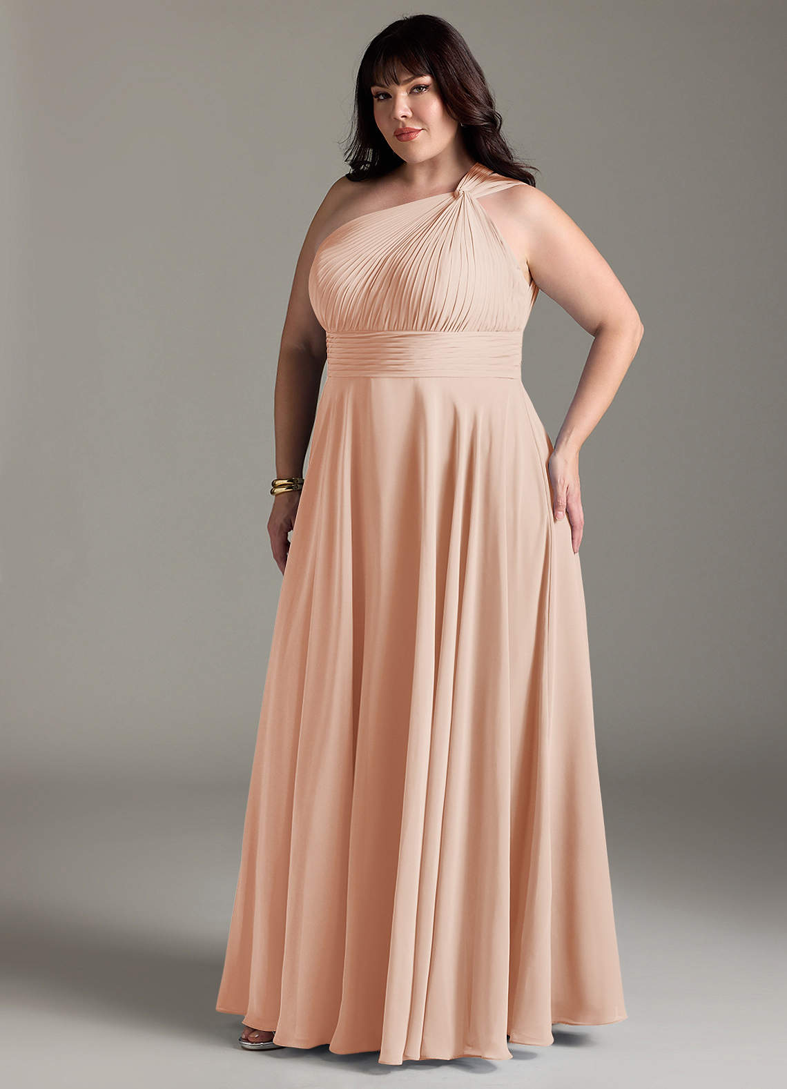 Azazie Charlize Bridesmaid Dresses English Rose A-Line One Shoulder Chiffon Dress image10