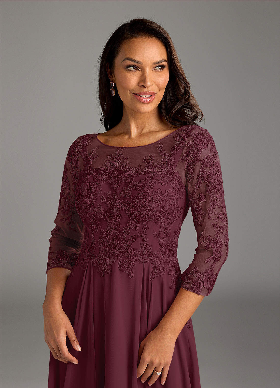 Azazie Marge Mother of the Bride Dresses Cabernet A-Line Scoop Lace Chiffon Dress image4