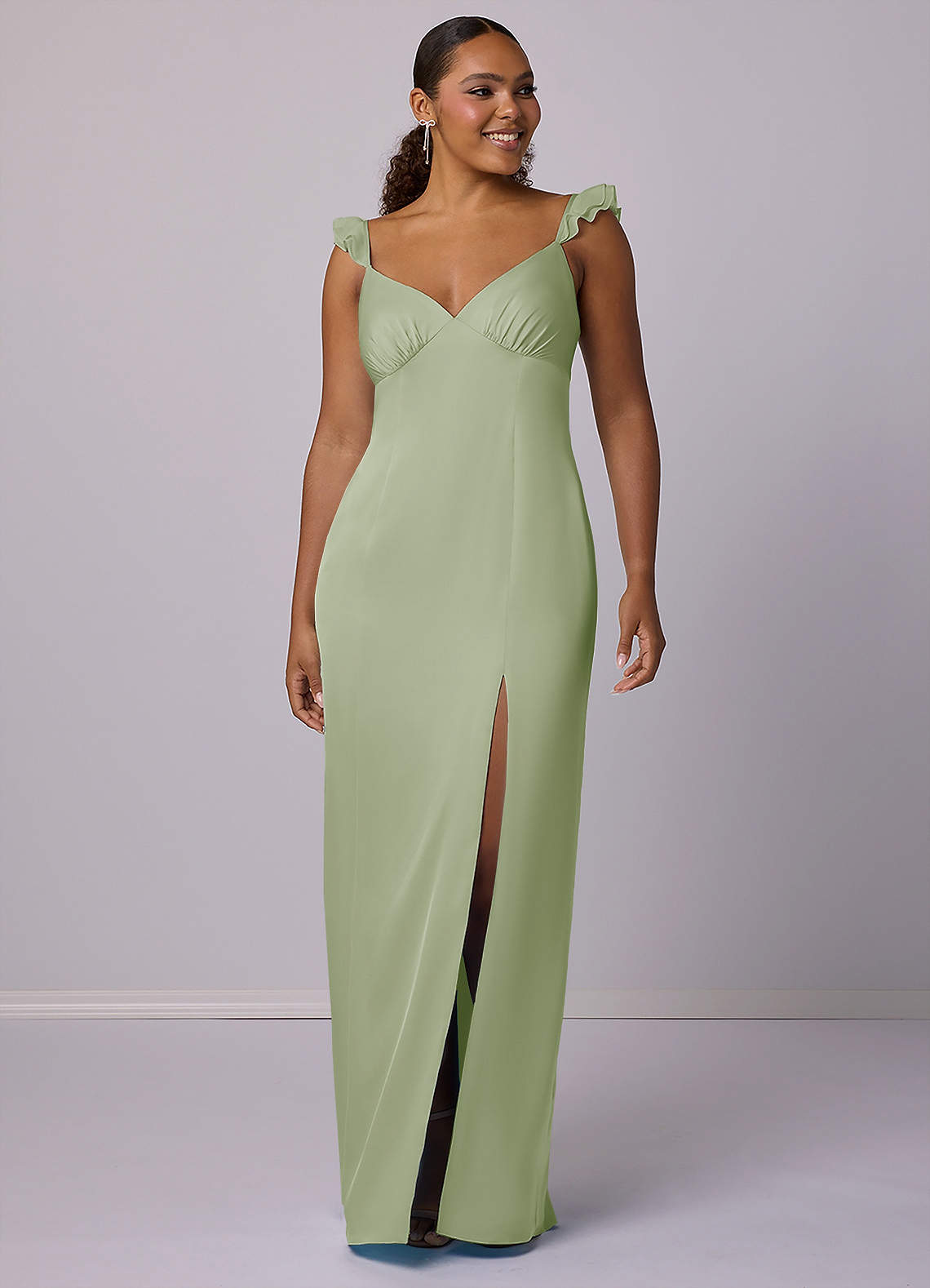 Barbie ♥ Azazie Bridesmaid Dresses Dusty Sage Sheath Stretch Satin Dress image7