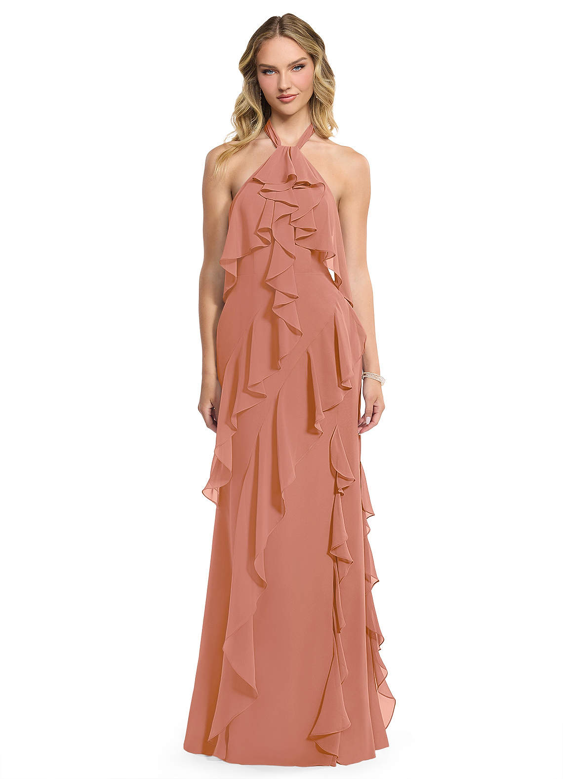 Azazie Velma Robes de demoiselle d'honneur Robe Trapèze en Mousseline de soie Fente Latérale Mai Tai image1