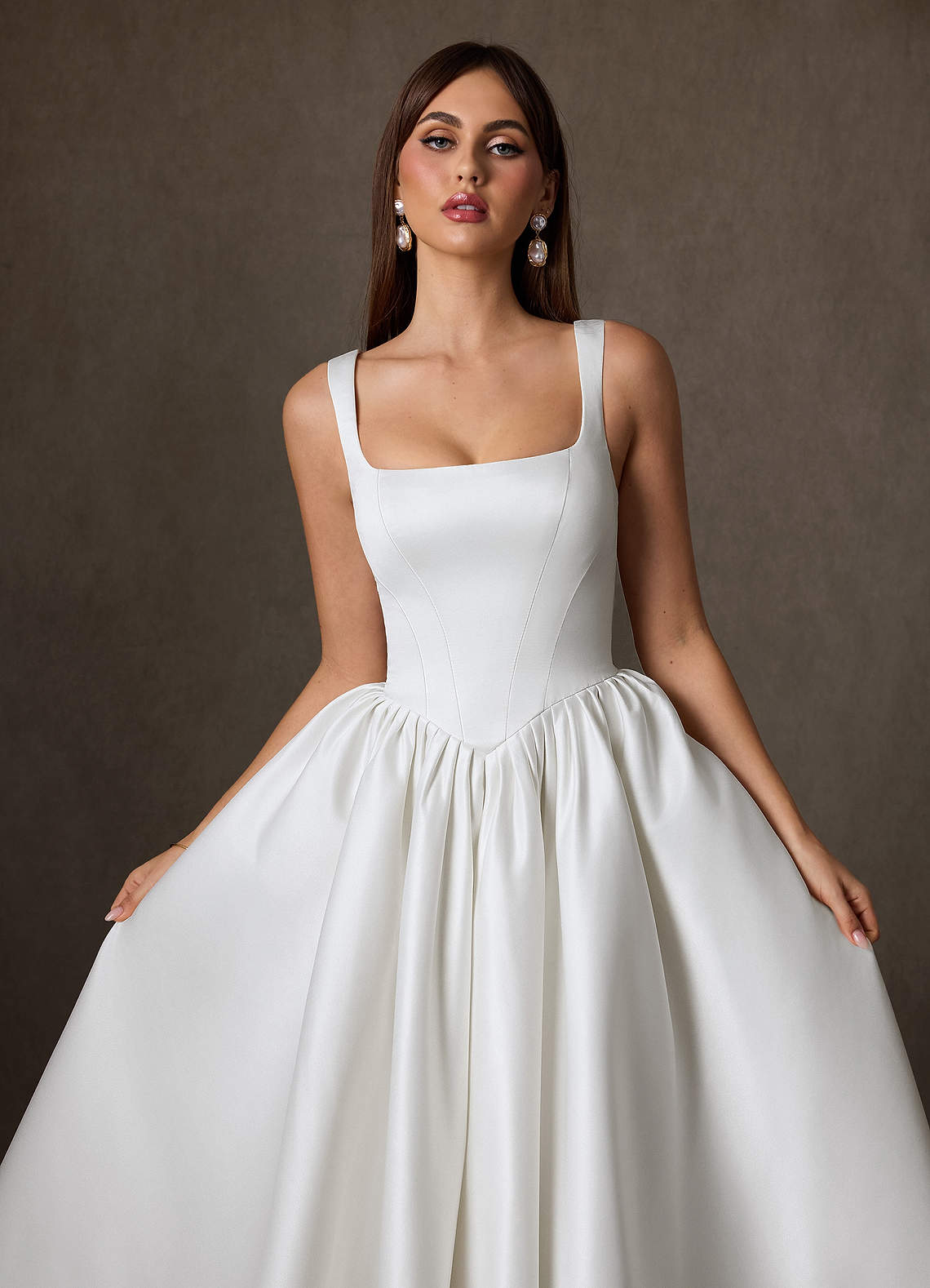 Azazie Verina Wedding Dresses Diamond White A-Line with Pockets Satin Dress image4