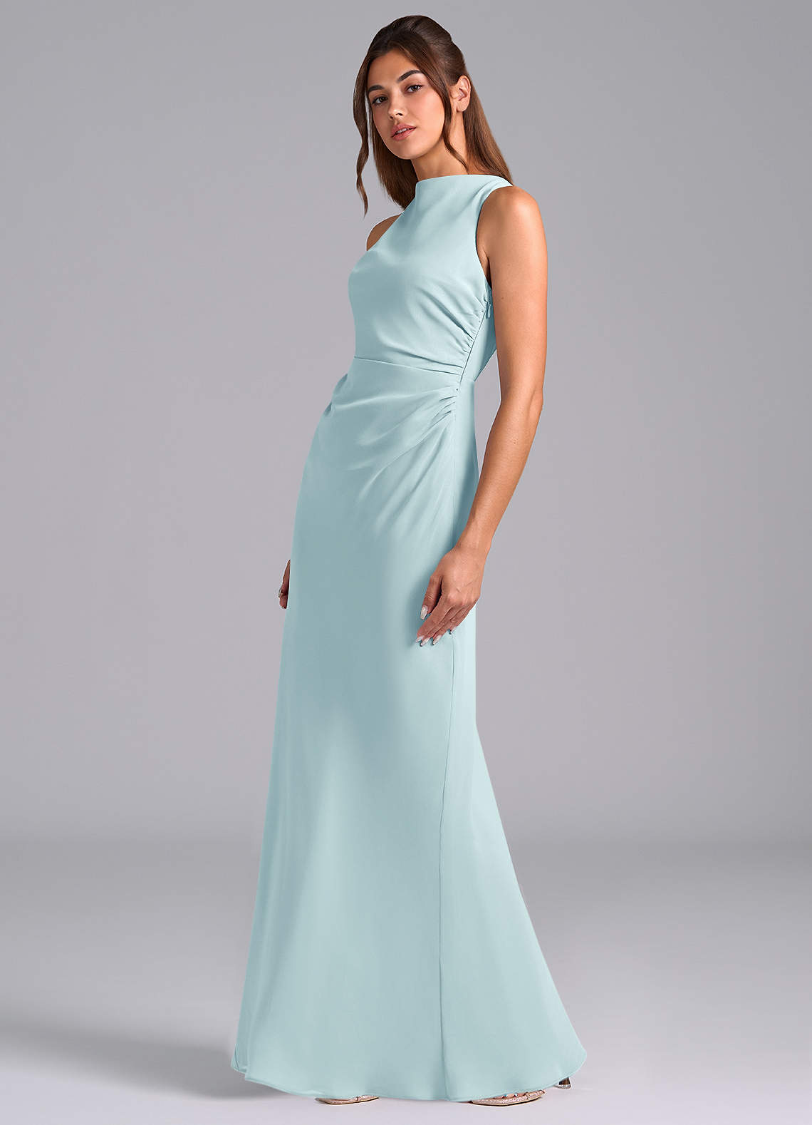 Azazie Evadne Bridesmaid Dresses Sea Glass A-Line Pleated Chiffon Dress image1