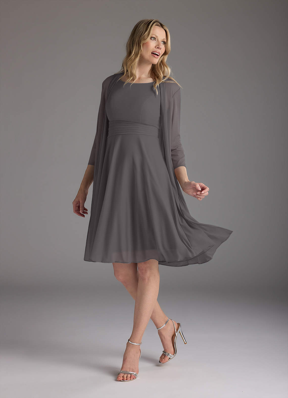 Azazie Sunny Mother of the Bride Dresses Steel Grey A-Line Pleated Mesh Dress image1