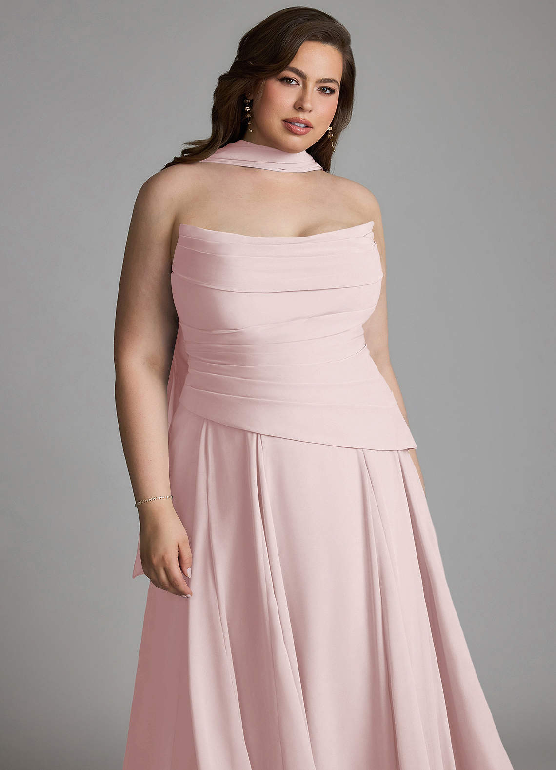 Azazie Gabriela Bridesmaid Dresses Blushing Pink A-Line Corset Chiffon Dress image20