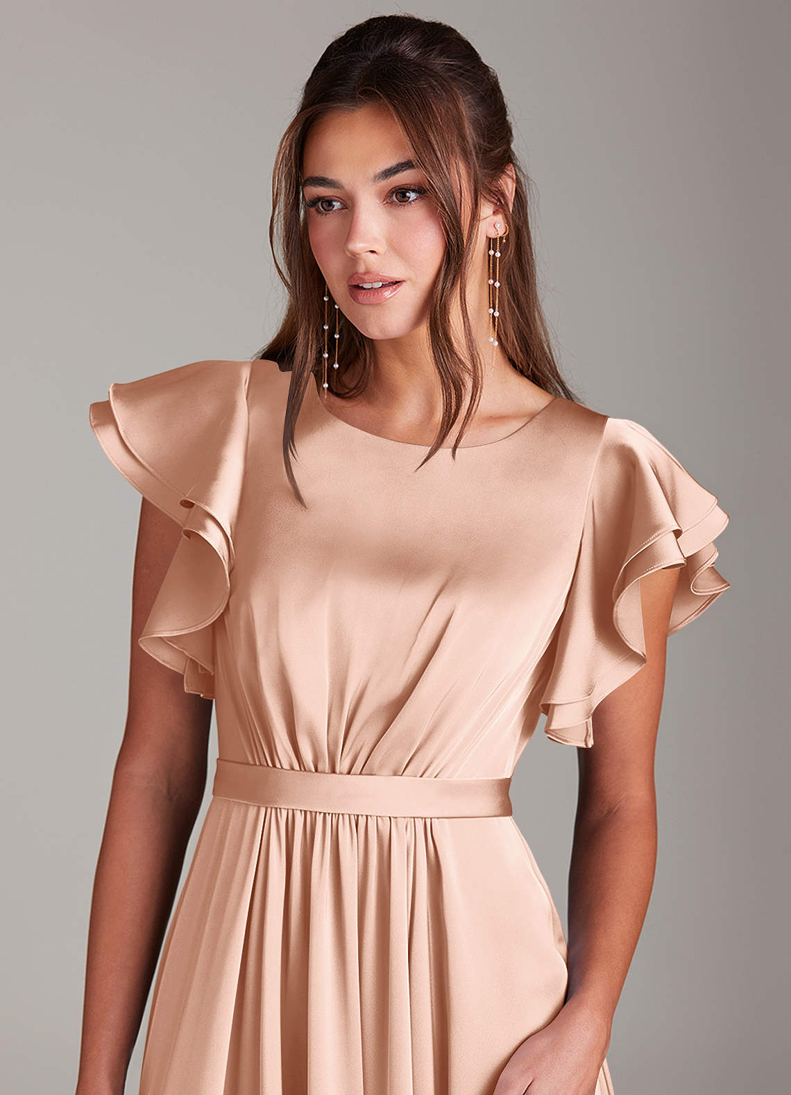 Azazie Daphne Rose Gold Modest Bridesmaid Dresses | Azazie