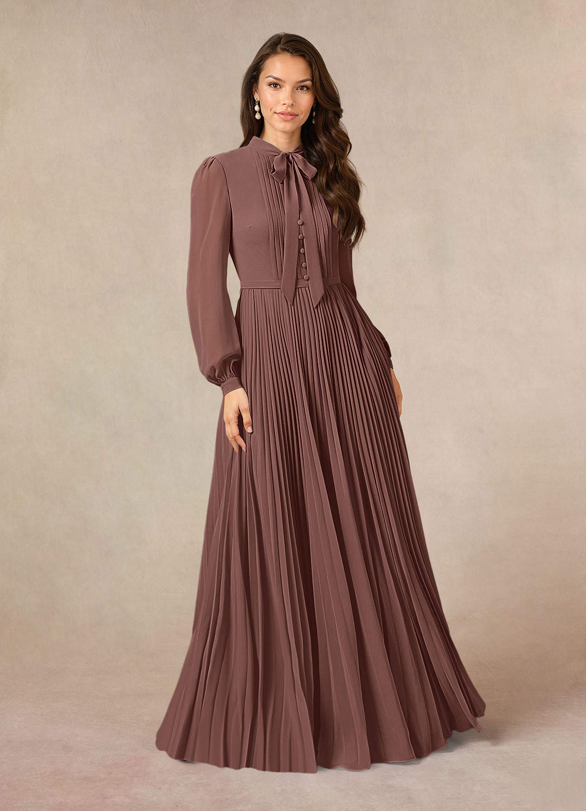 Azazie Adellah Mother of the Bride Dresses Espresso A-Line Pleated Chiffon Dress image1