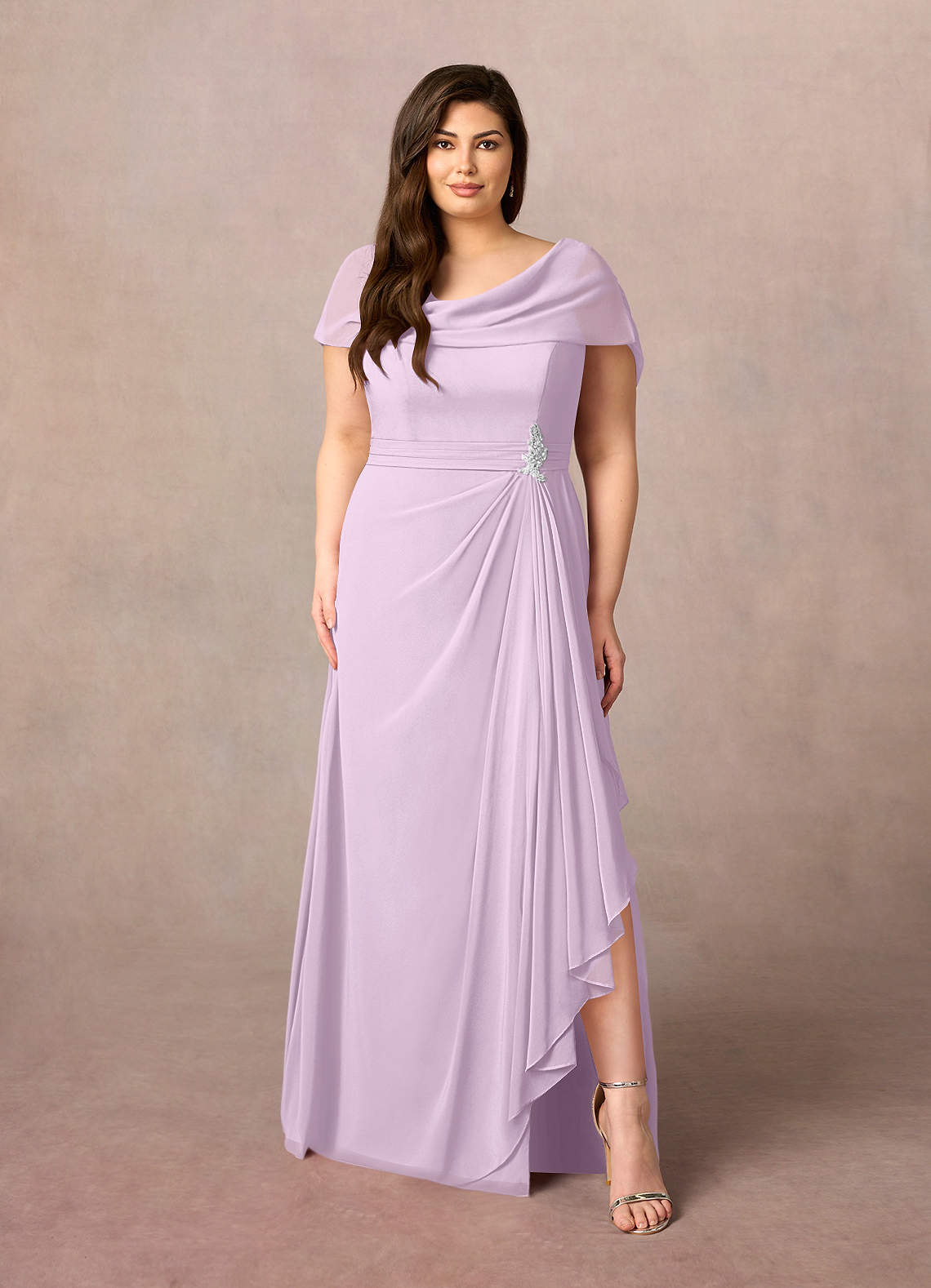 Azazie Mary Mother of the Bride Dresses Frosted Lilac A-Line Side Slit Chiffon Dress image1