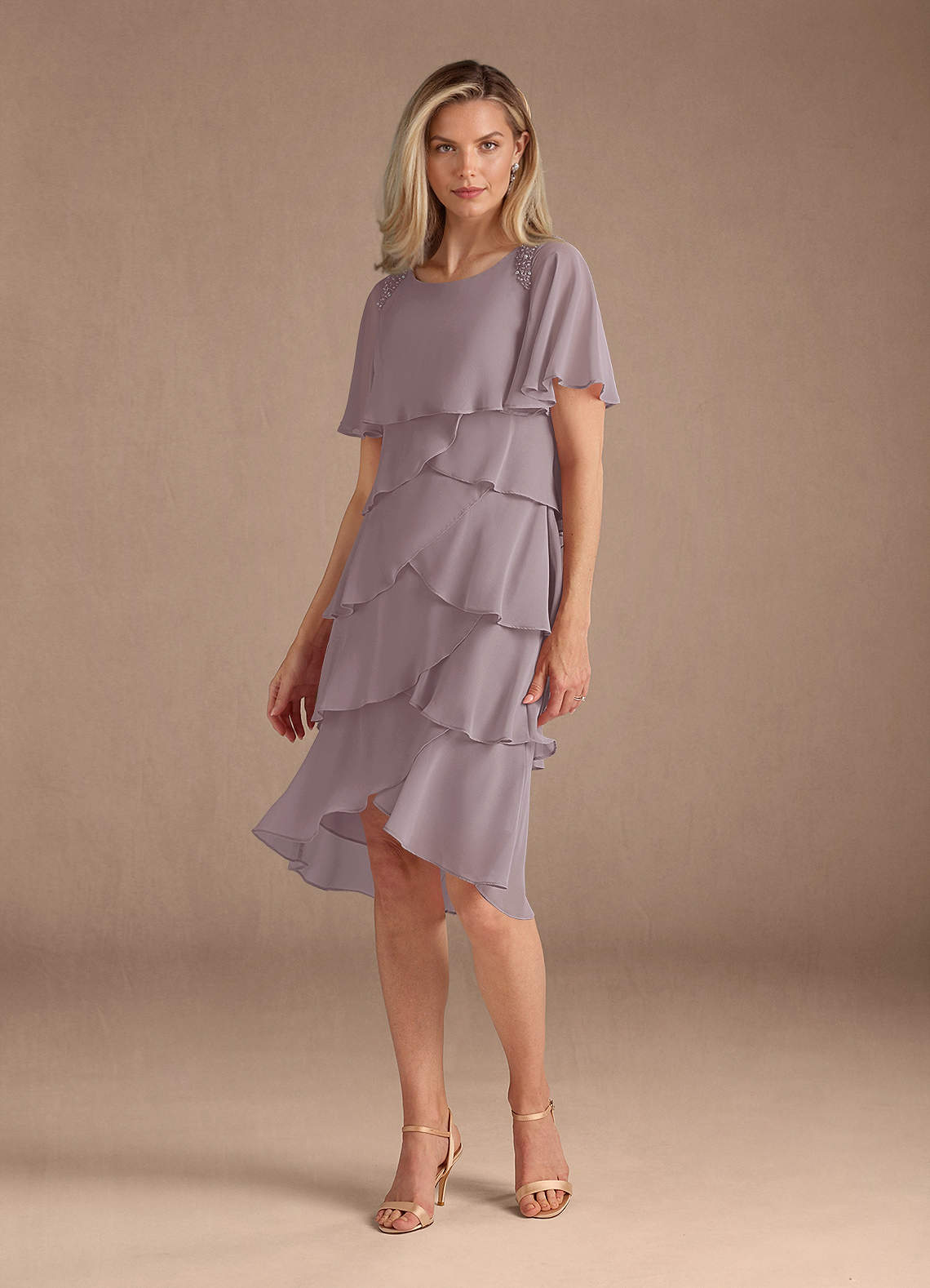 Azazie Rita Mother of the Bride Dresses Dusk A-Line Scoop Beaded Chiffon Dress image1