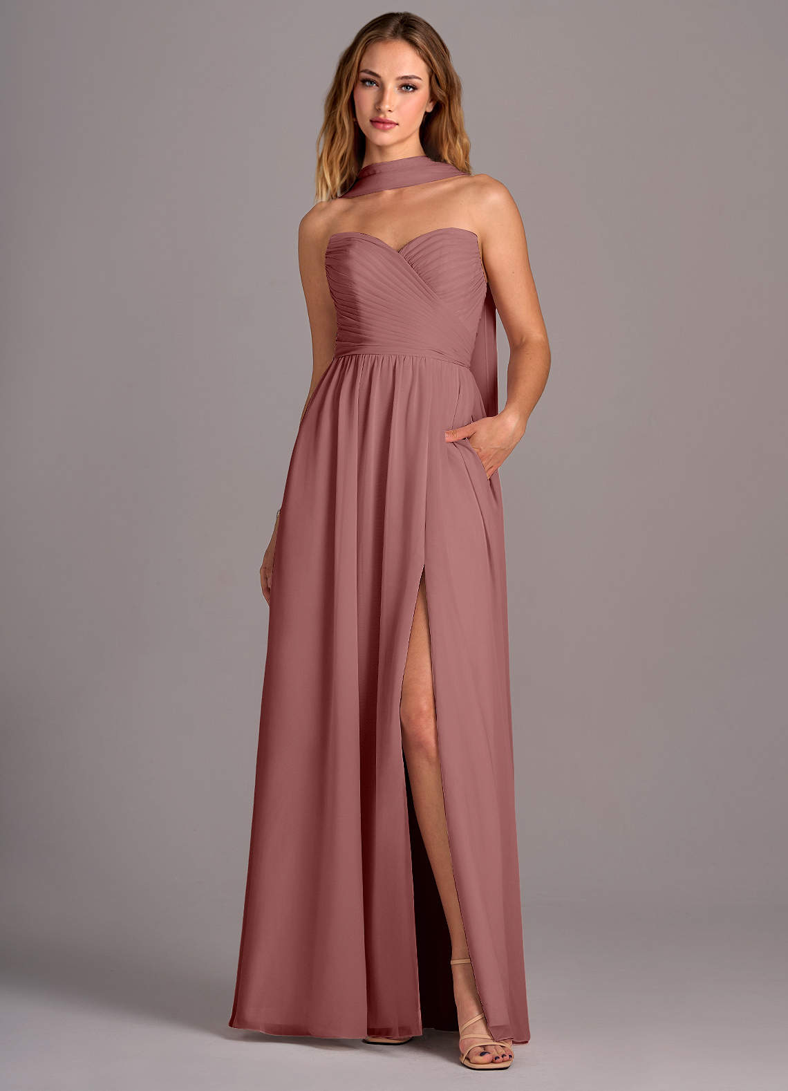 Azazie Joni At-home Try On Dresses Agave A-Line Strapless Chiffon Convertible Dress image1