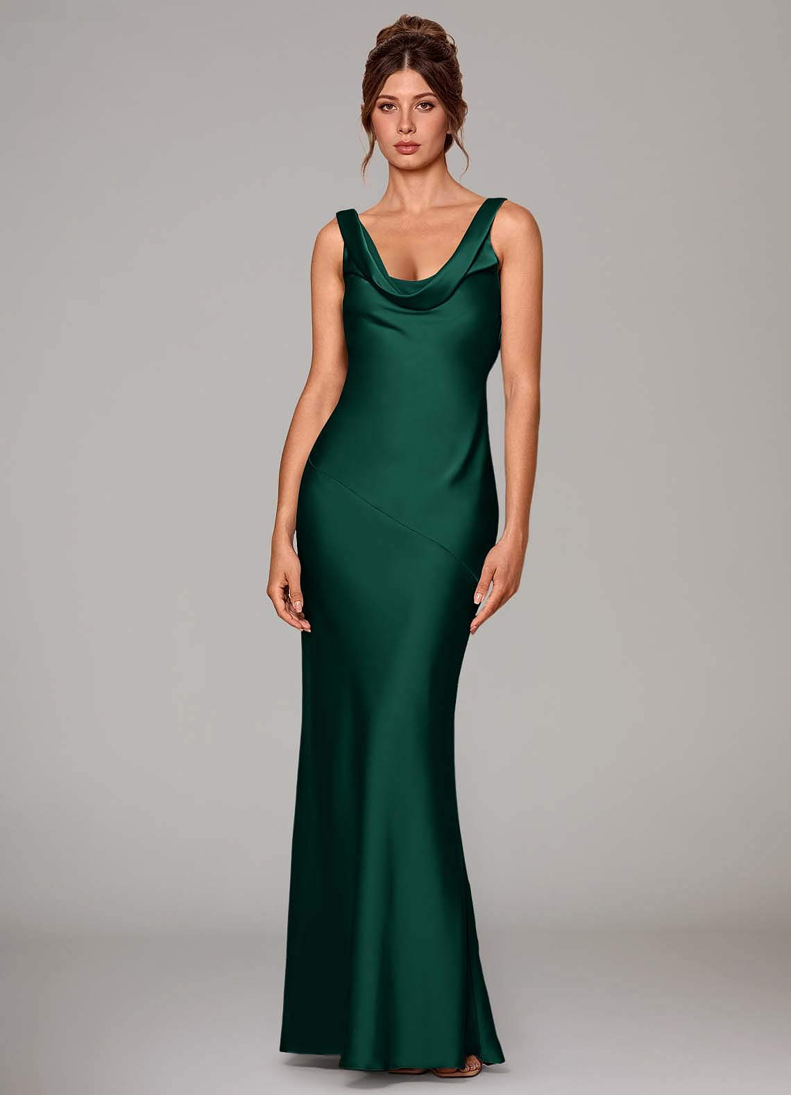 Azazie Rylina Bridesmaid Dresses Emerald Mermaid Stretch Satin Dress image1