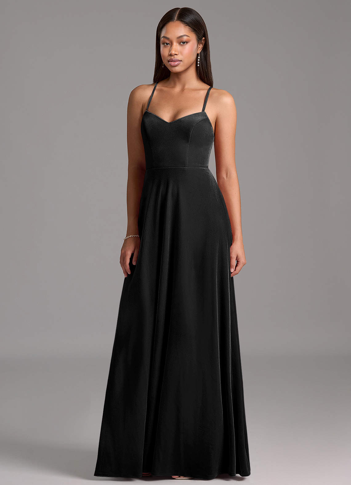 Azazie Mei Robes de demoiselle d'honneur Robe Trapèze en velours Corset Noir image1