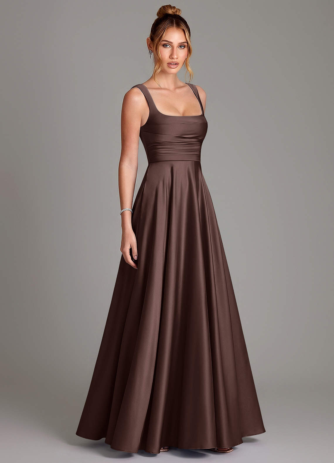 Azazie Azaria Bridesmaid Dresses Ganache A-Line Corset Stretch Satin Dress image3