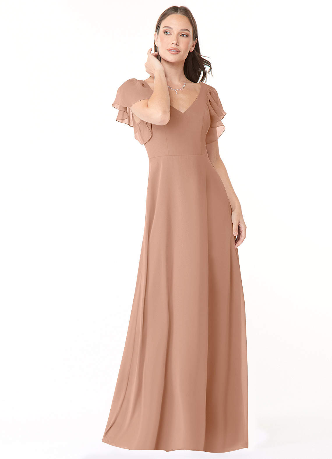 Azazie Syenna Bridesmaid Dresses Champagne Rose A-Line Ruched Chiffon Dress image1