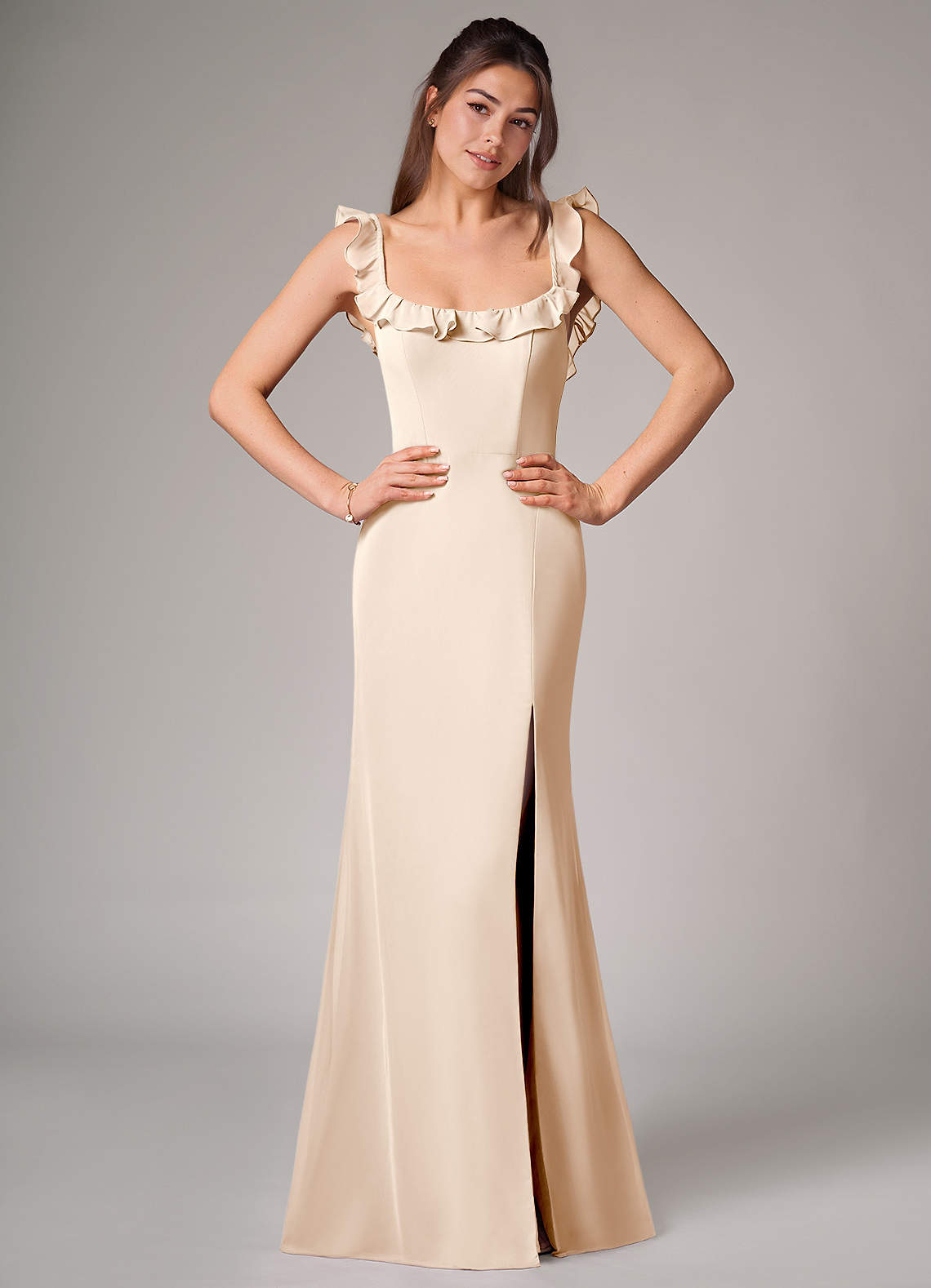 Azazie Callie Bridesmaid Dresses White Alabaster Mermaid Side Slit Chiffon Convertible Dress image1