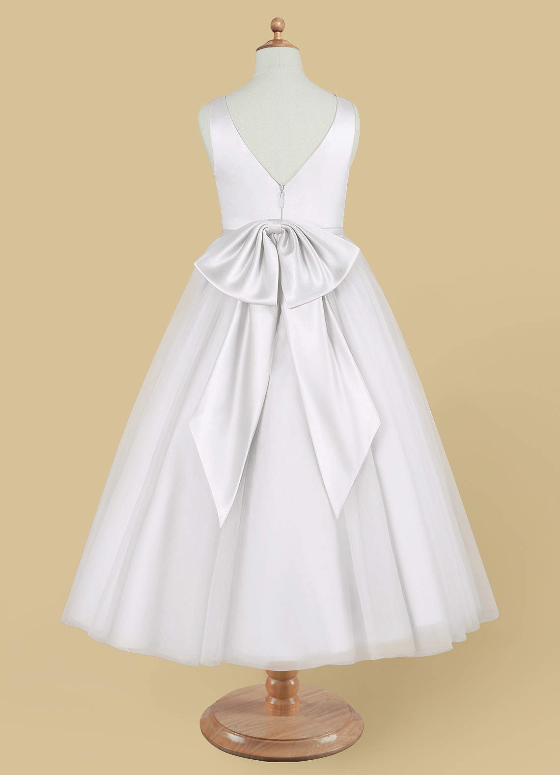 Azazie Marybell Flower Girl Dresses White A-Line Bow Tulle Dress image8