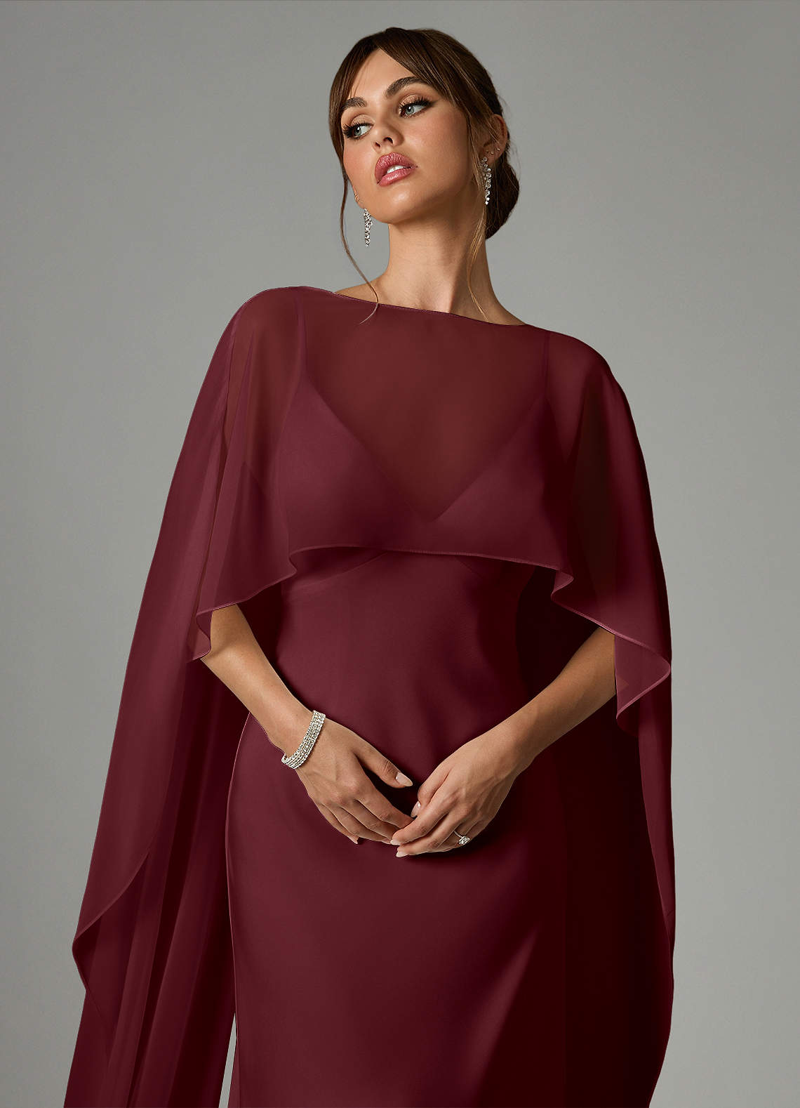 Azazie Stefania Bridesmaid Dresses Cabernet A-Line Stretch Satin Dress image4