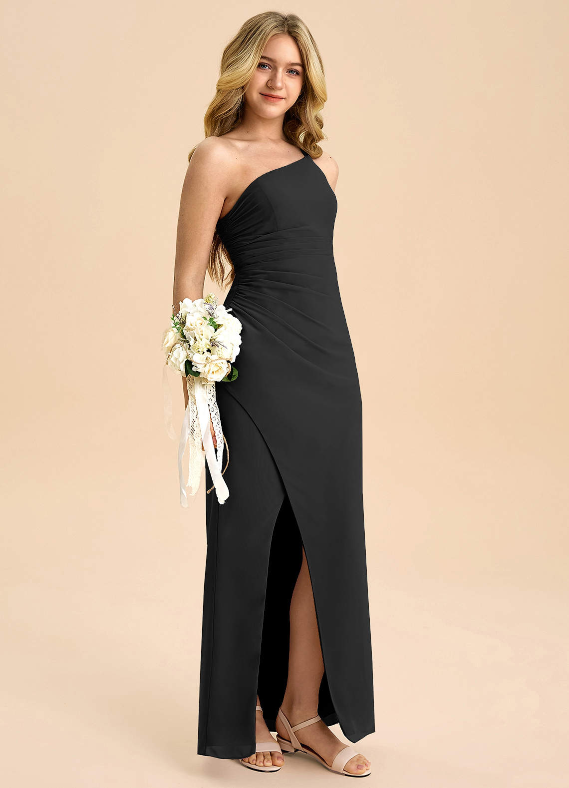 black chiffon junior bridesmaid dresses Azazie A-Line/Princess Scoop Neck Floor-Length Chiffon Junior Bridesmaid Dresses