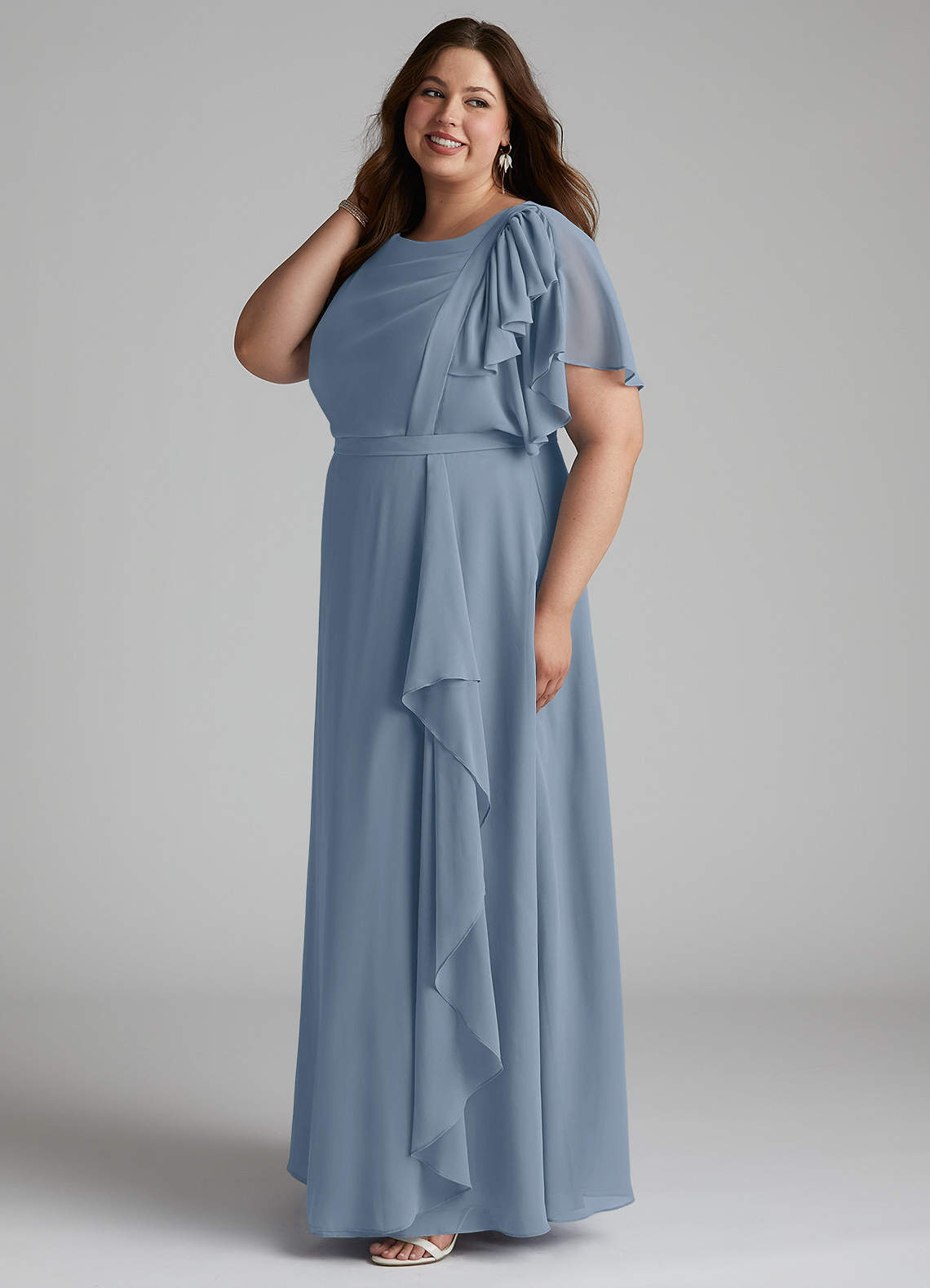 Azazie Aaliyah Modest Bridesmaid Dresses A-Line Scoop Pleated Chiffon Floor-Length Dress image6