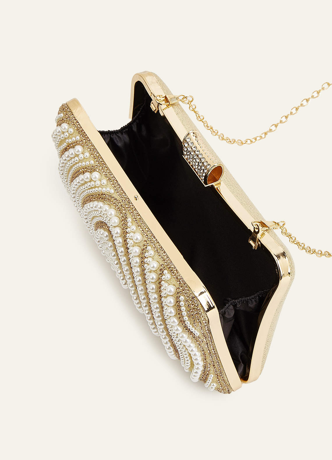 front Pearl Beaded Clutch Bag