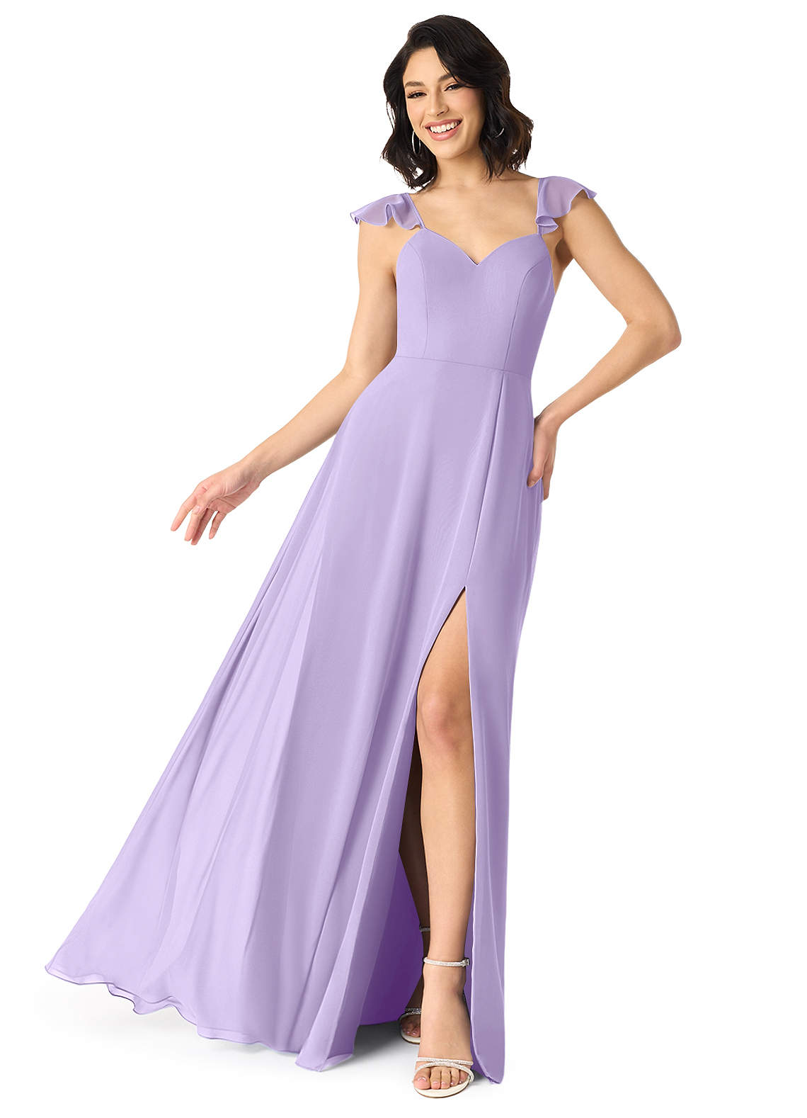 Azazie Everett Bridesmaid Dresses Lilac A-Line V-neck Ruched Chiffon Dress image1