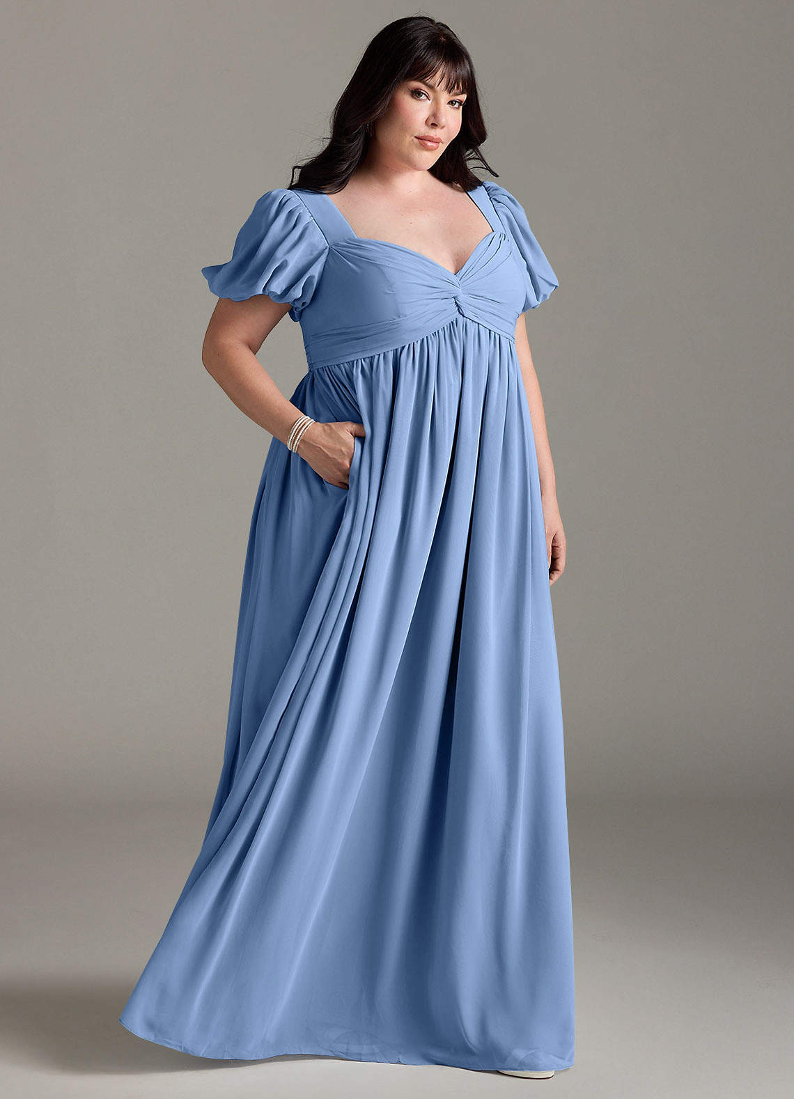 Azazie Madisynn Maternity Bridesmaid Dresses Bow Chiffon Floor-Length Dress image6