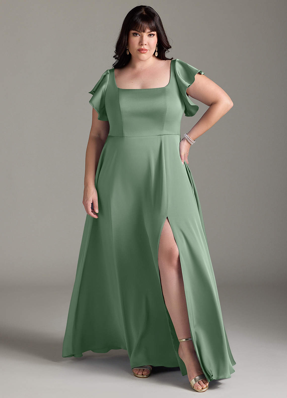 Azazie Bondi Bridesmaid Dresses Matcha A-Line Bow Stretch Satin Dress image1