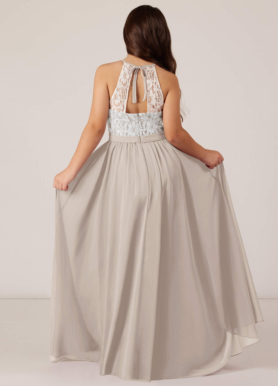 Azazie Fahari Junior Abito A-Line in Chiffon Pizzo Gelo image1