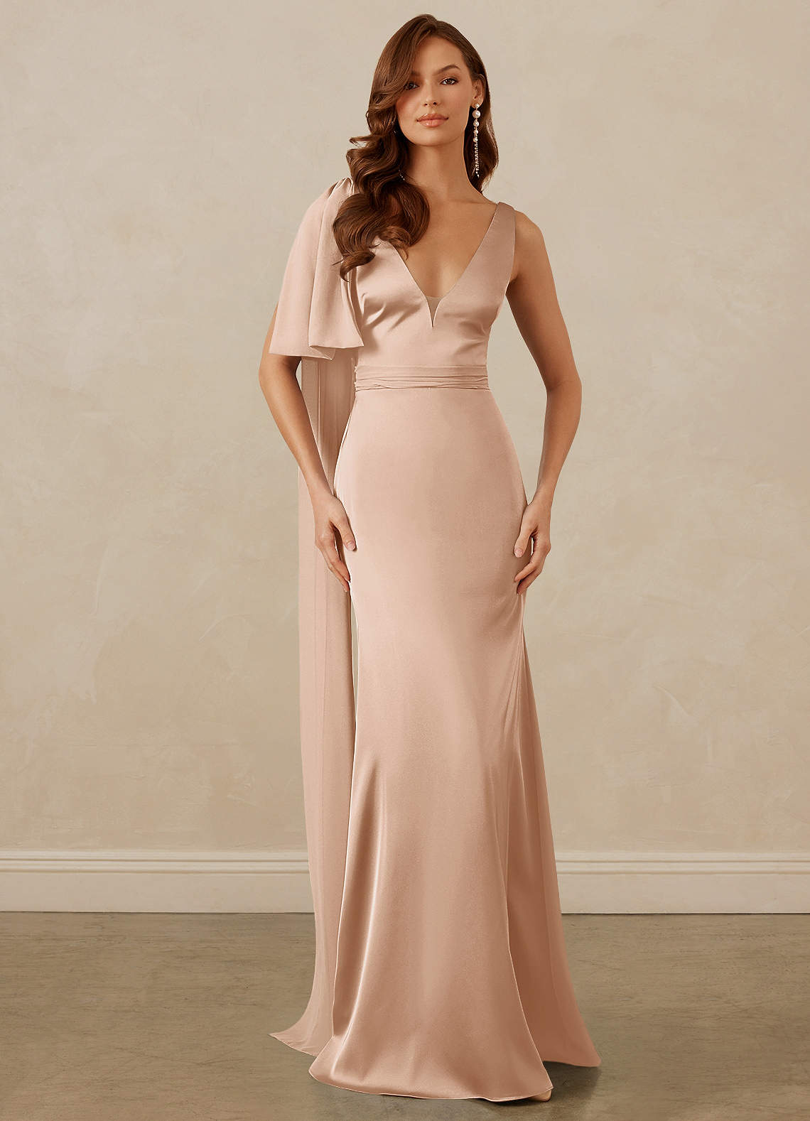 Christian Siriano Bridal for Azazie 1011 Bridesmaid Dresses English Rose Mermaid Bow Stretch Satin Dress image1