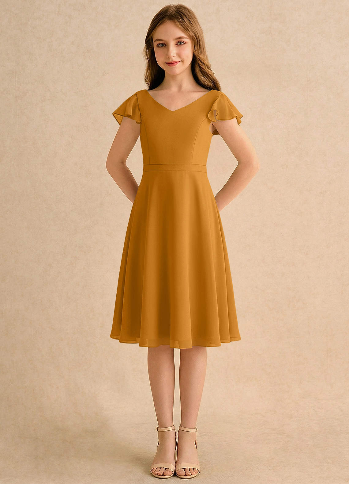 Azazie Narin Girls Formal Flower Girl Klänningar Klä A-Line i Chiffong med ärmar image4