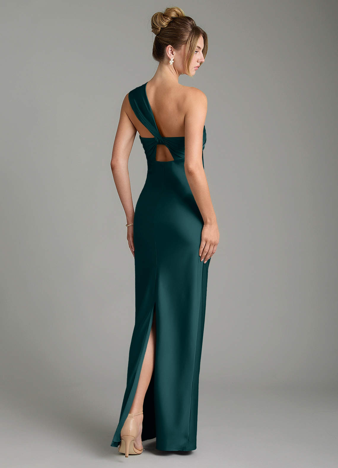 pine bridesmaid dresses A Line Spaghetti Straps Pine Long Bridesmaid Dress with Lace Up Back