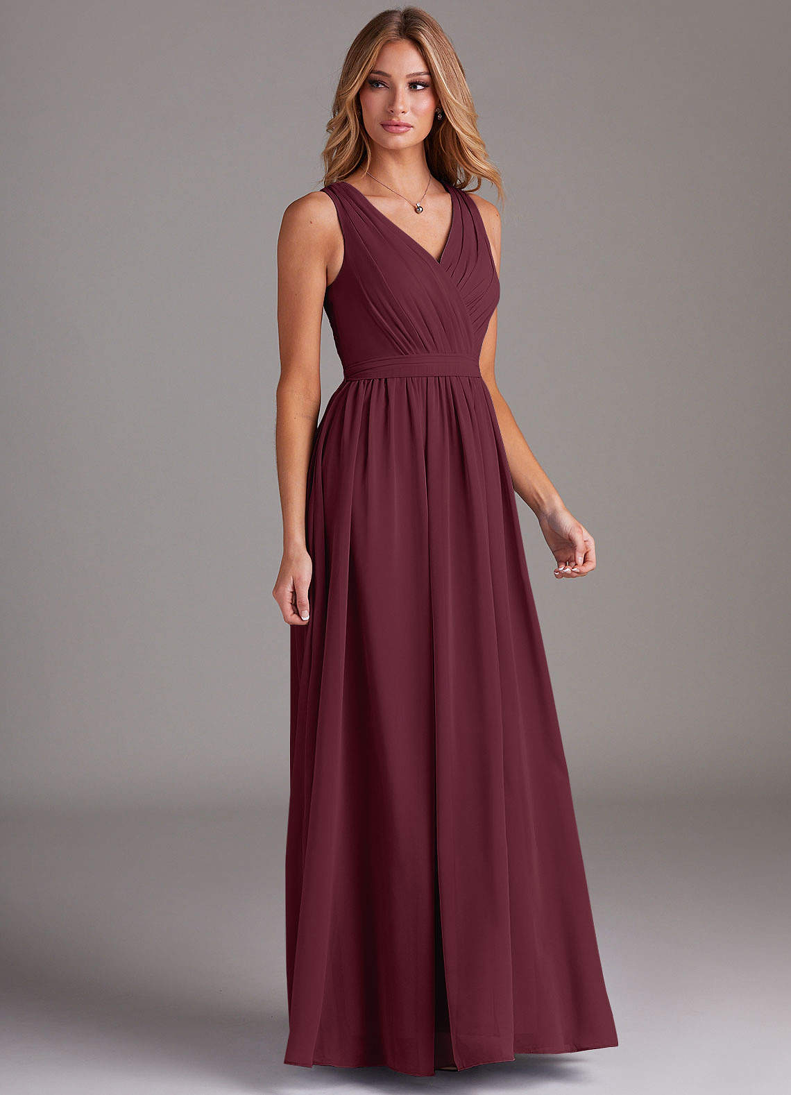 Azazie Kingsley Bridesmaid Dresses Cabernet A-Line Lace Chiffon Dress image4