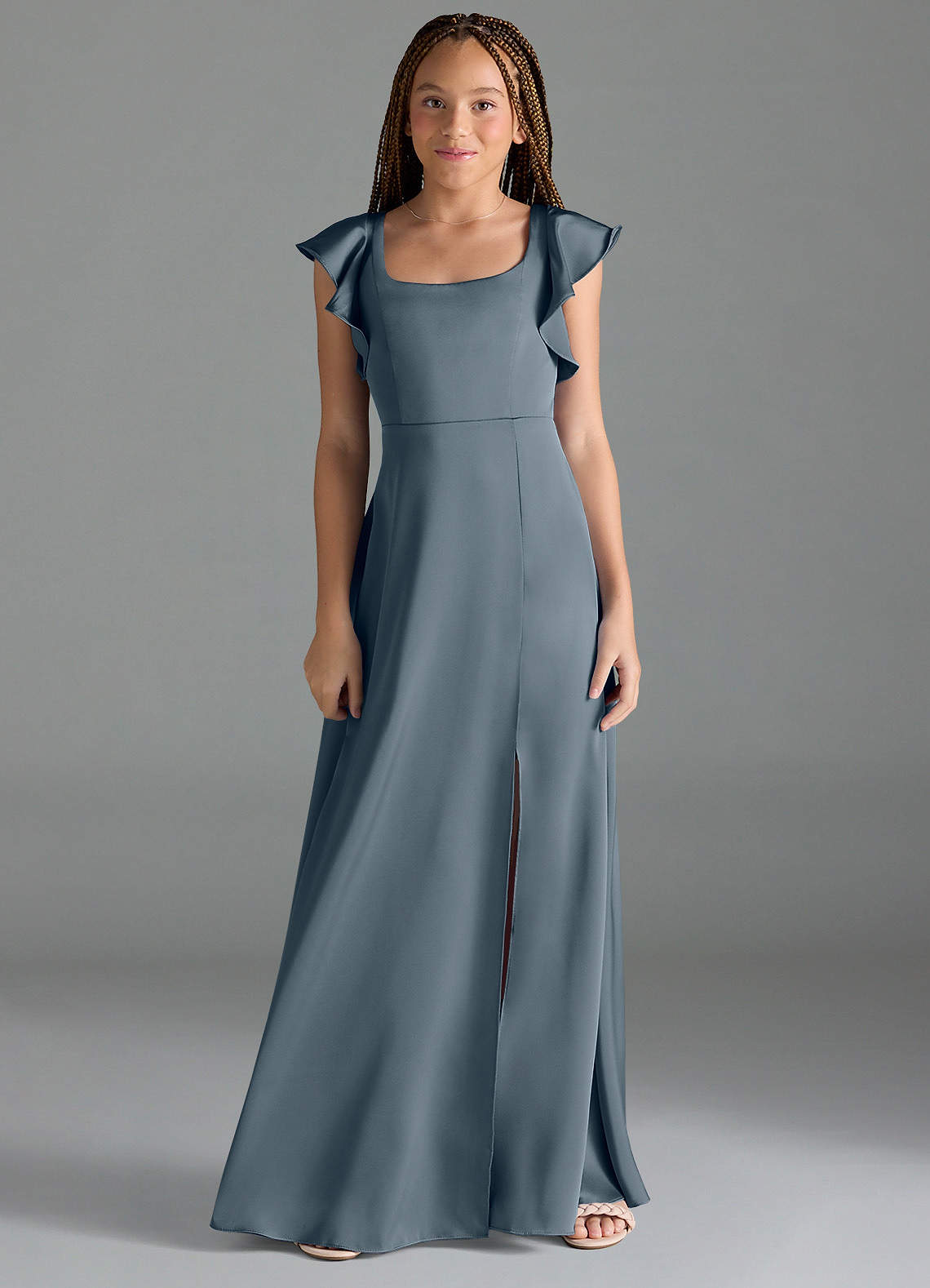 Azazie Bondi Junior A-Linie Seitliche Cut-Outs Stretch-Satin Kleid Zwielichtviolett image1