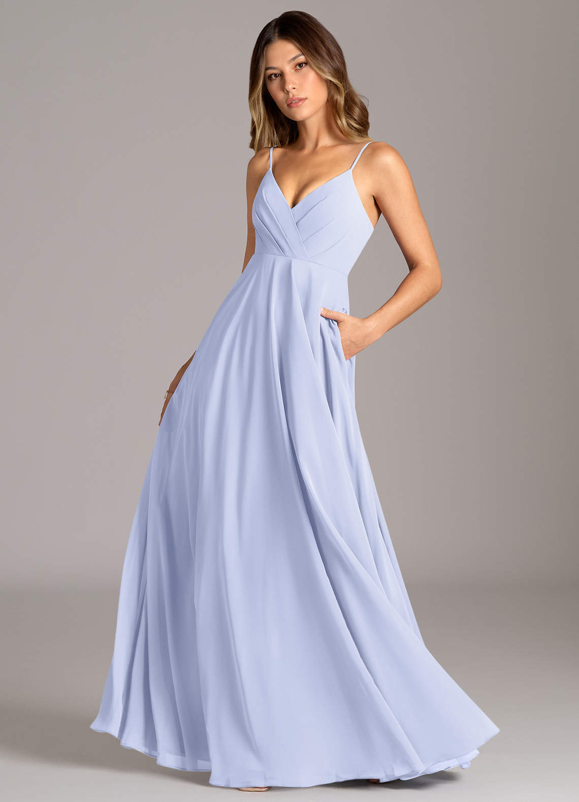 Azazie Amani Robes de demoiselle d'honneur Robe Trapèze en Mousseline de soie Plissée Lavande image1