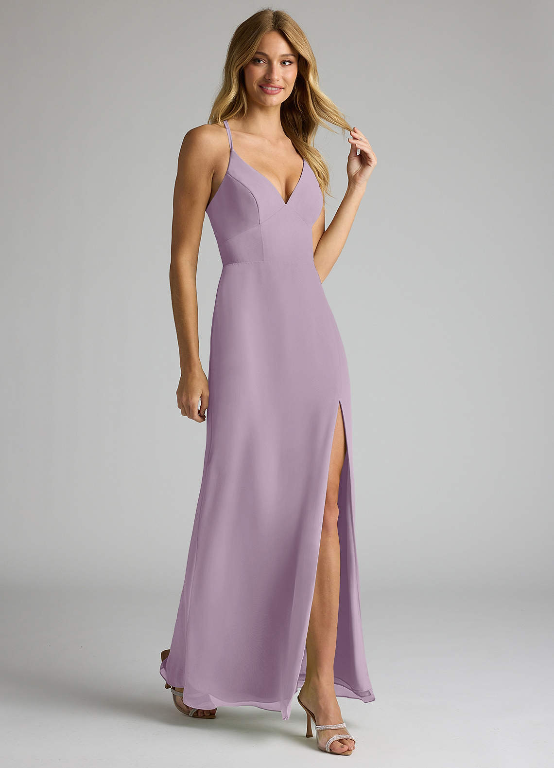 Azazie Sheath V-Neck Floor-Length Chiffon Bridesmaid Dresses - Wisteria