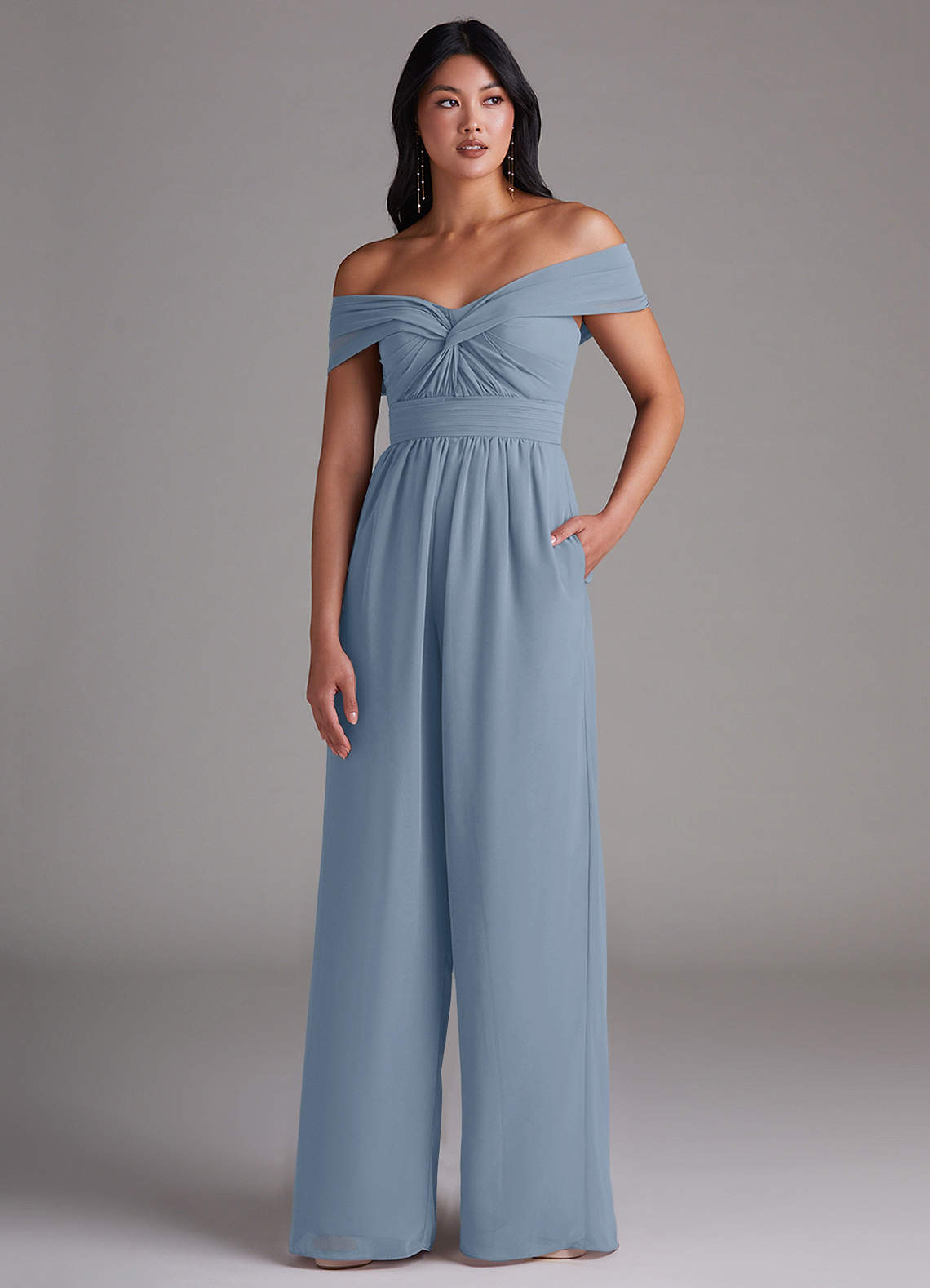 Azazie Lamara Brautjungfernkleider Wandelbar Schulterfrei Chiffon Overall/Jumpsuit Staubblau image1