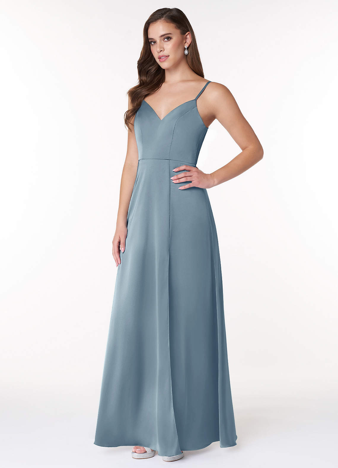 Dusty Blue Azazie Alexandria Stretch Satin Dress Bridesmaid Dresses ...