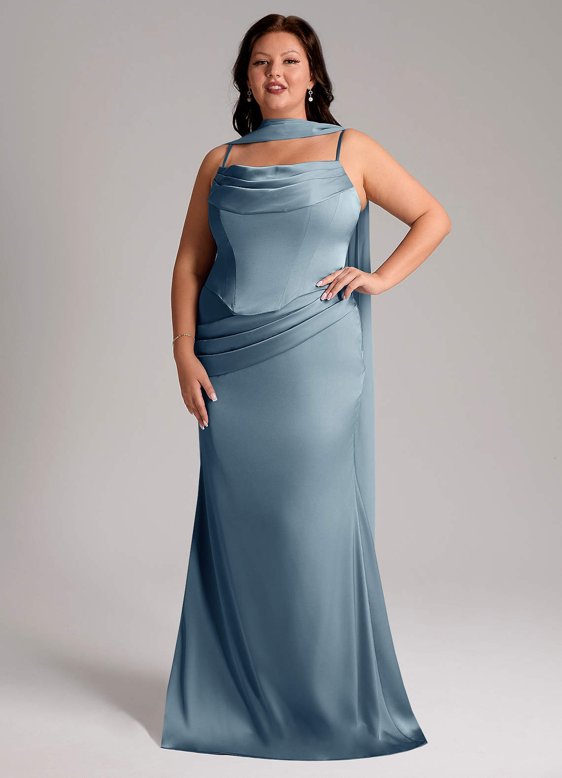 Azazie Sorrel Bridesmaid Dresses Dusty Blue Mermaid Strapless Stretch Satin Convertible Dress image6