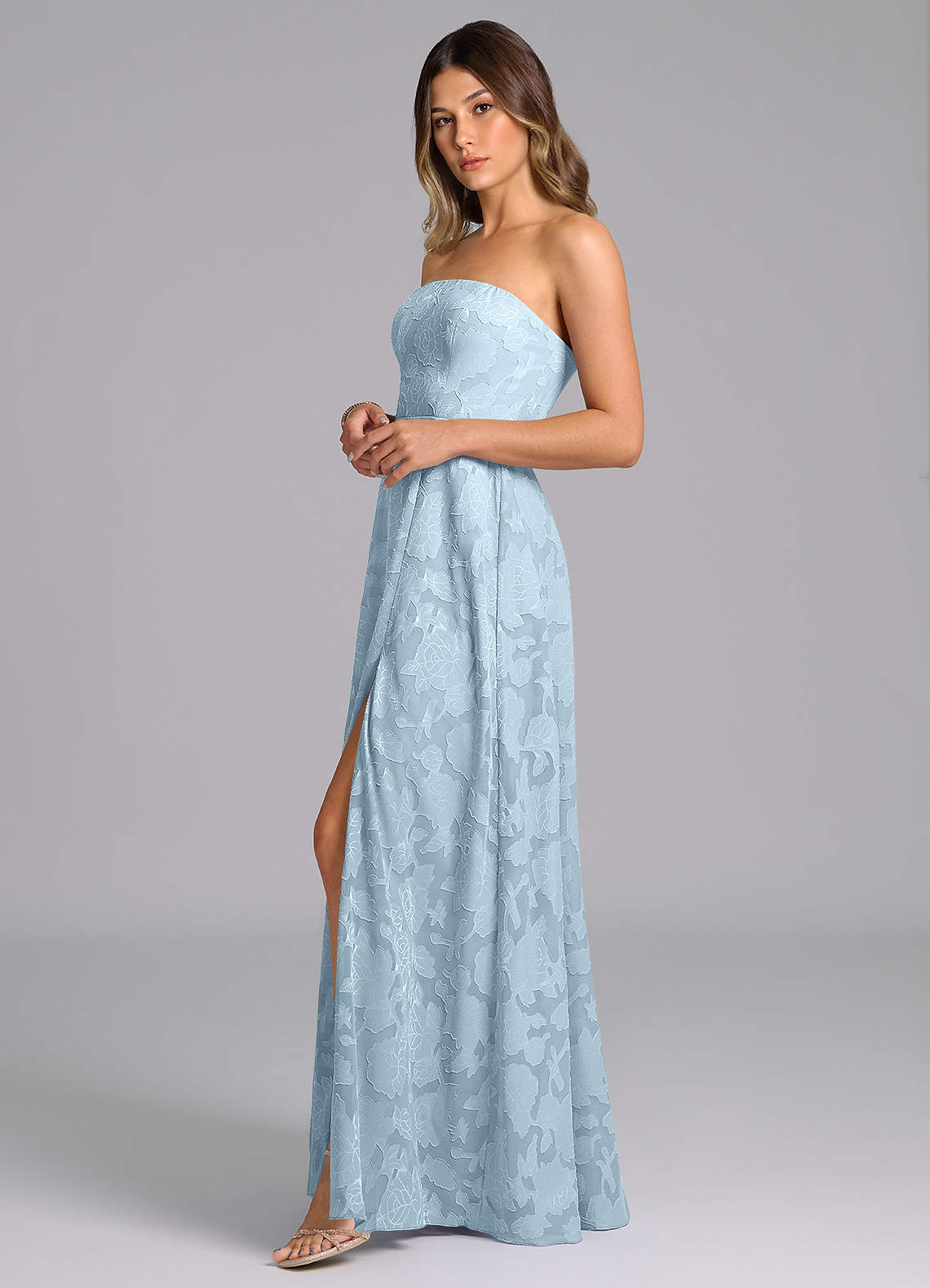 Azazie Wren Bridesmaid Dresses Sky Blue A-Line Strapless Floral Burnout Dress image4