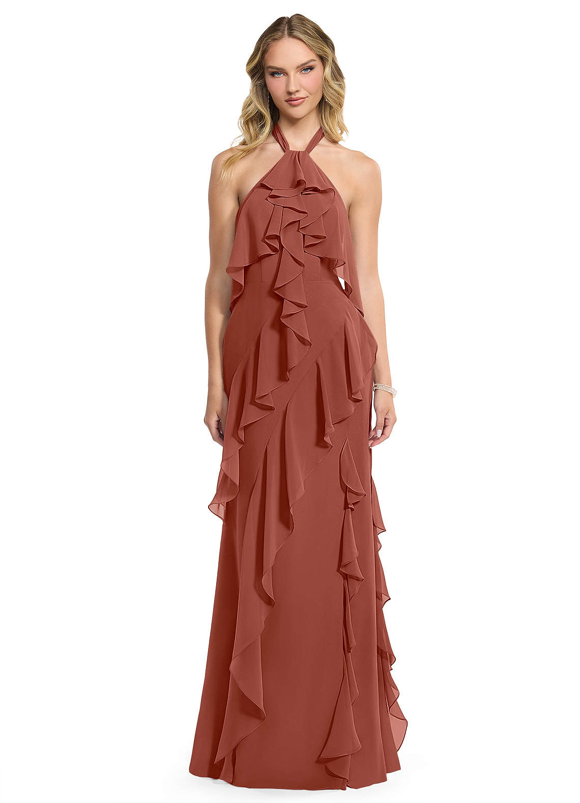 Azazie Velma Brautjungfernkleider A-Linie Seitliche Cut-Outs Chiffon Kleid Rotbraun image1