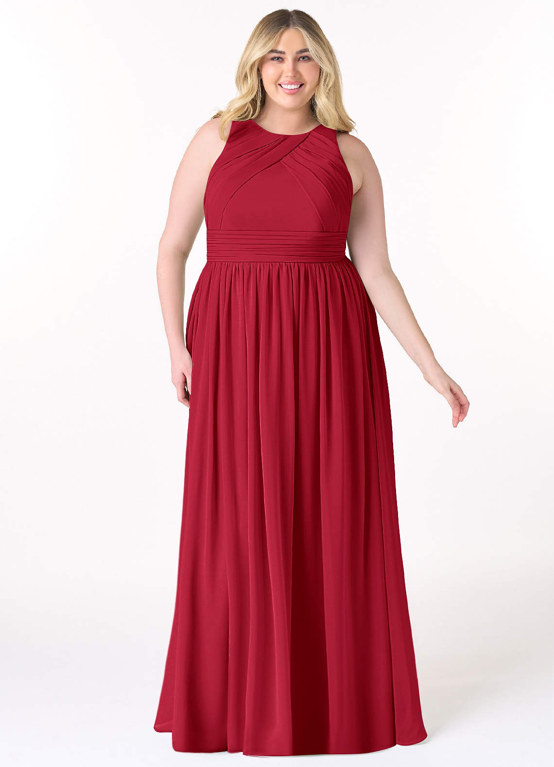 Azazie Harper Bridesmaid Dresses Scarlet A-Line Pleated Chiffon Dress image1