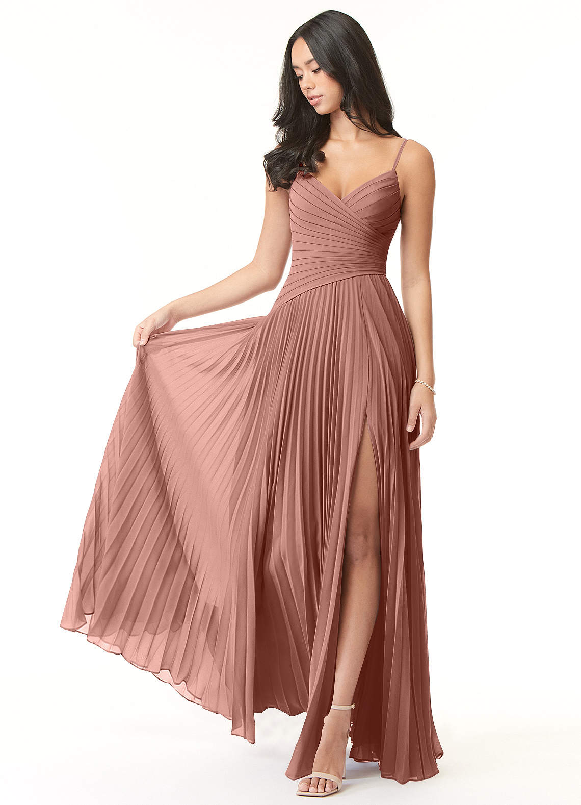 Azazie Vini Bridesmaid Dresses Cedar Rose A-Line V-Neck Pleated Chiffon Dress image1