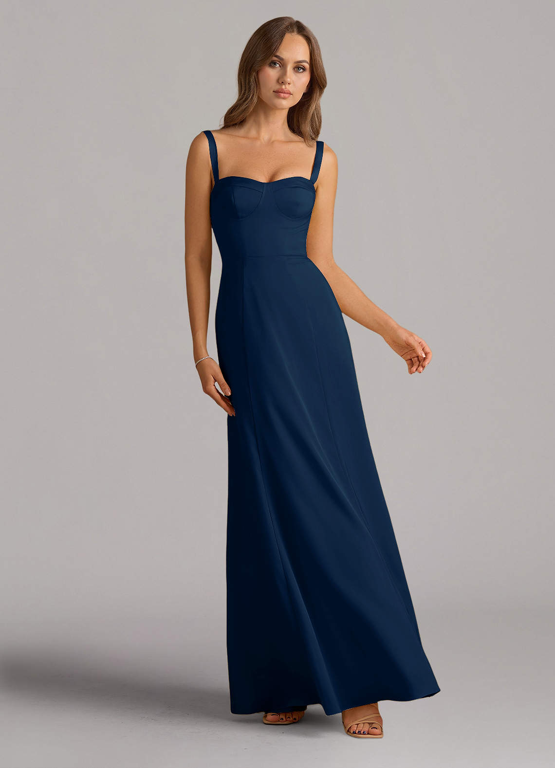 Azazie Amaris At-home Try On Dresses Burnt Orange A-Line Corset Stretch Satin Dress image1