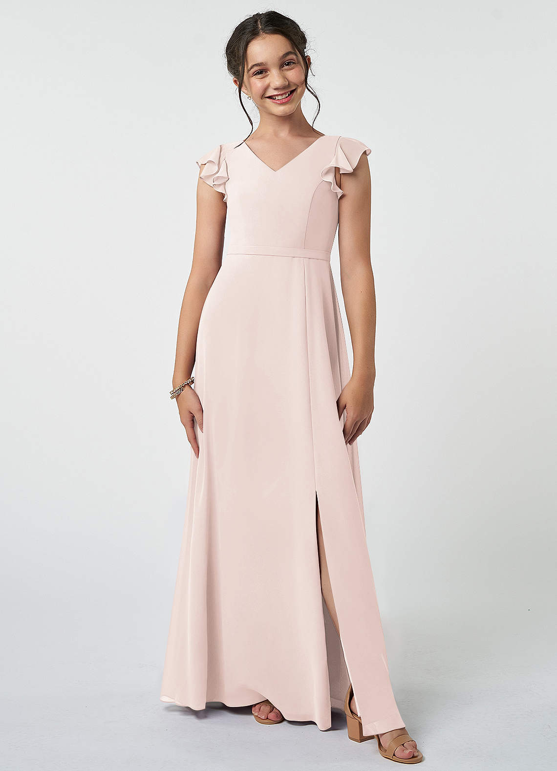 Azazie Claudine Junior Rose Petal A-Line Pleated Chiffon Dress image1